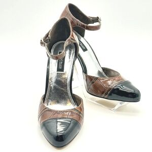 White House Black Market Heels Women 6.5M Brown‎ Black Pointed Toe Ankle Strap